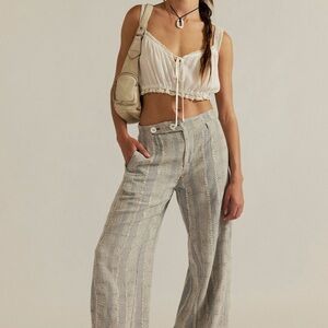 Free People Light Gray Striped Wide-Leg Pants
